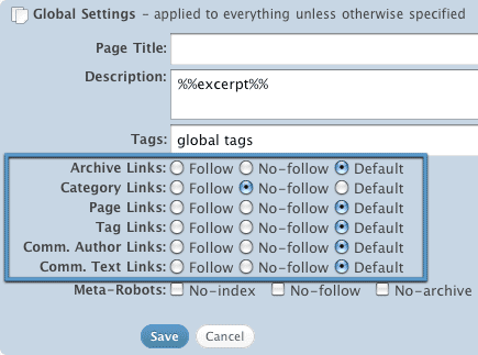 Configuring Nofollow module