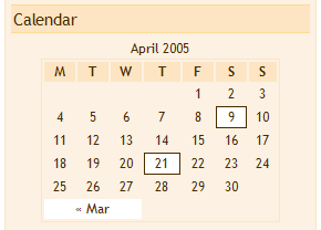 Sidebar calendar